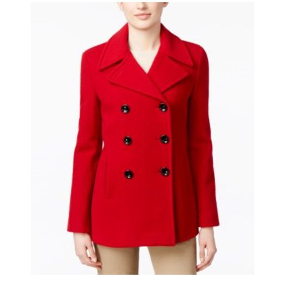 Calvin Klein Red Peacoat Size 12 Wool Blend - Picture 1 of 13